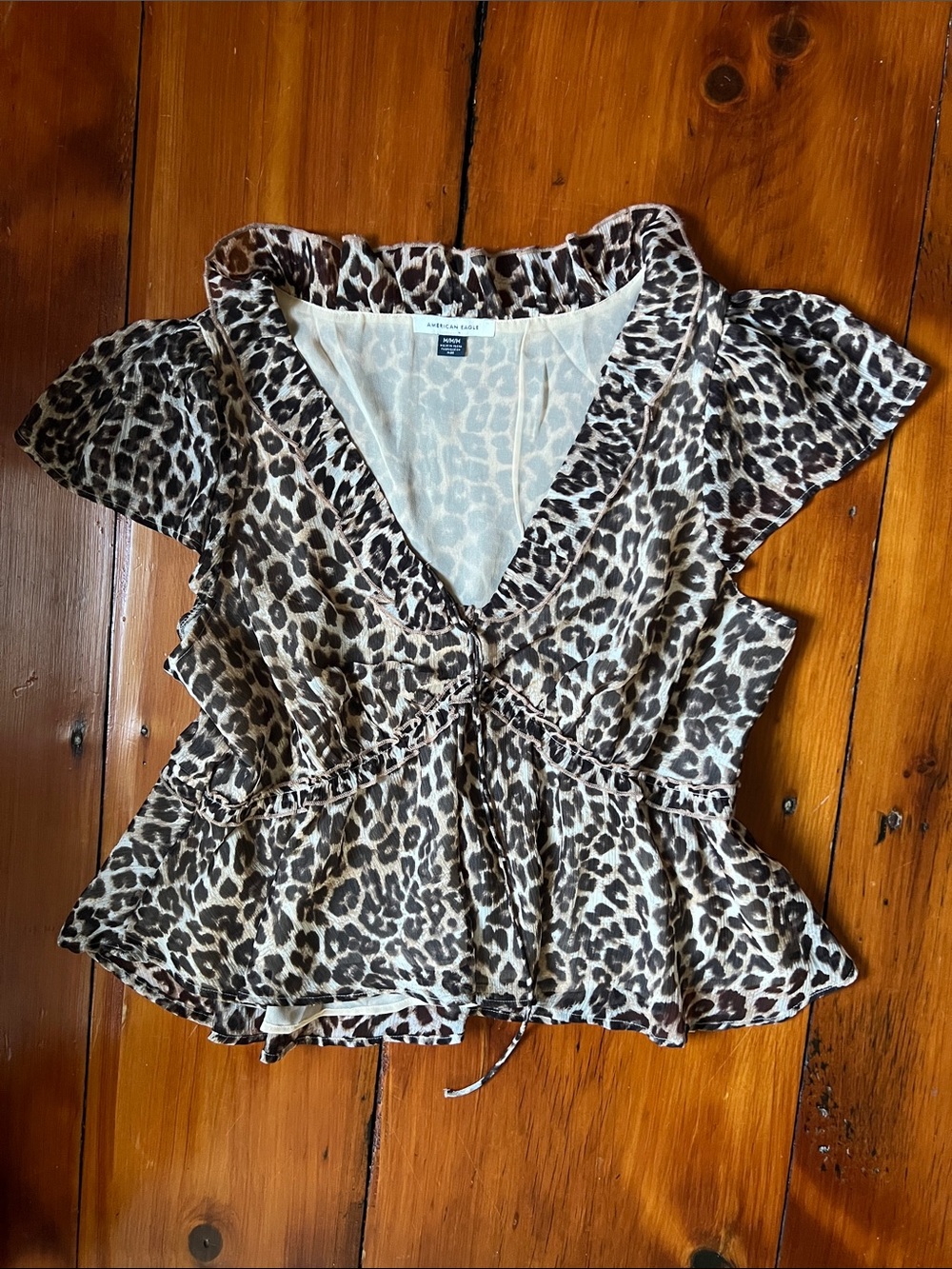 American Eagle  size medium Leopard Print Ruffle Peplum Blouse - Brown & Black